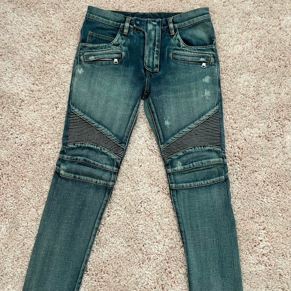 Balmain Blue Biker Denim